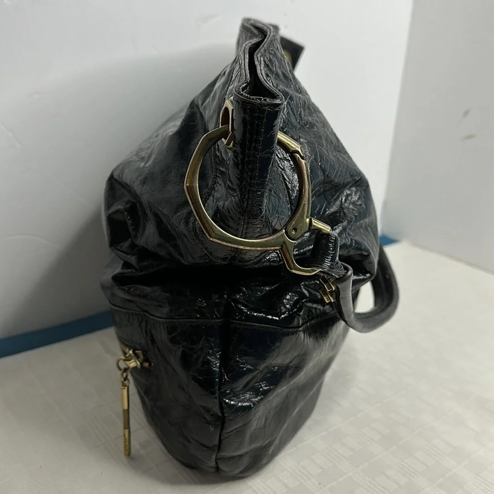 orYANY Lucy Crinkle Patent Leather Black Large Hobo Tote
